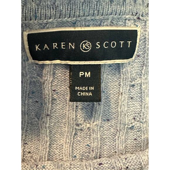 Karen Scott light blue cable knit sweater size PM - Picture 3 of 10